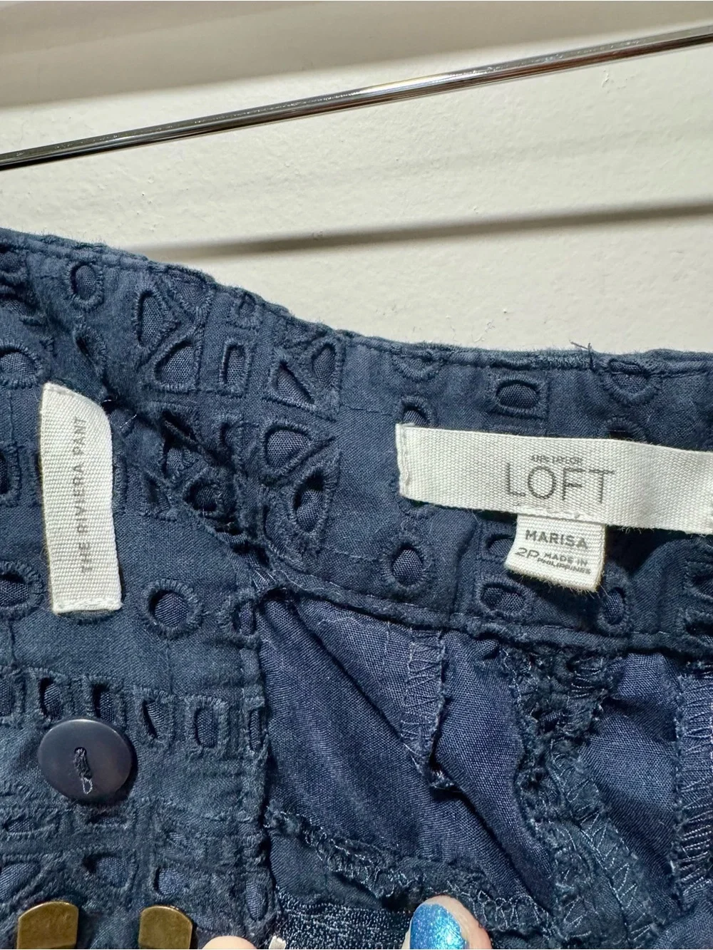 LOFT Marisa Riviera Navy Eyelet Cropped 100% Cotton Pants Size 2P